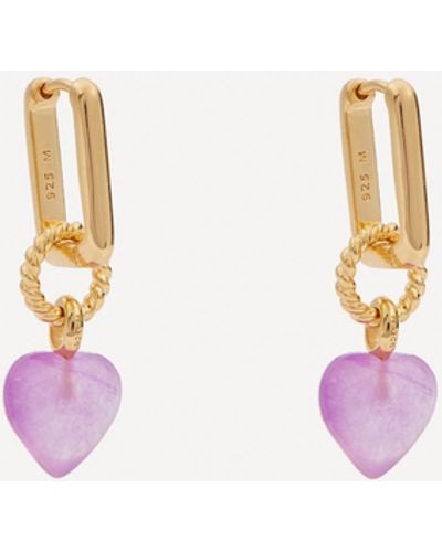 Missoma 18ct Gold Plated Vermeil Silver Purple Quartz Heart Drop Earrings - Pink