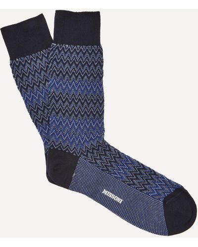Missoni Mens Tonal Zig-zag Socks - Blue