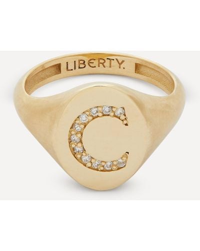 Liberty 9ct Gold And Diamond Initial Signet Ring - C - White