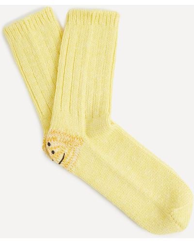 Kapital Mens Three-pack Rainbow Happy Heel Socks One Size - Yellow