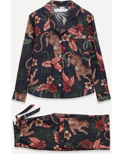 Desmond & Dempsey Women's Soleia Leopard Print Long Pyjama Set Xxs-p - Multicolour