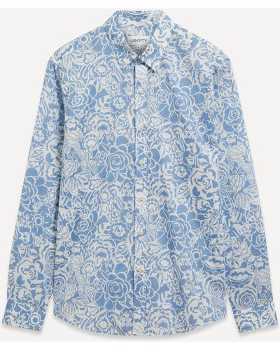 Liberty Mens Mono Gatsby Lasenby Tana Lawn Cotton Casual Classic Shirt - Blue