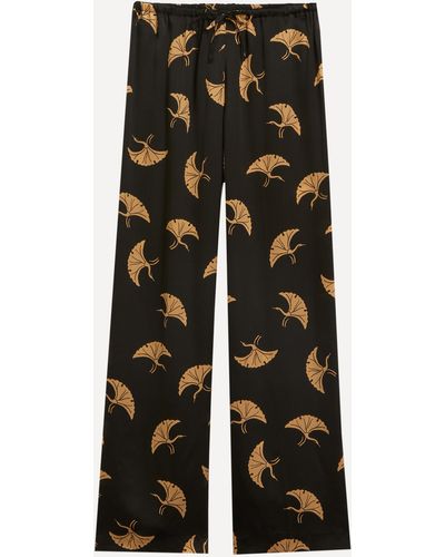Dries Van Noten Women's Printed Silk Trousers 14 - Black