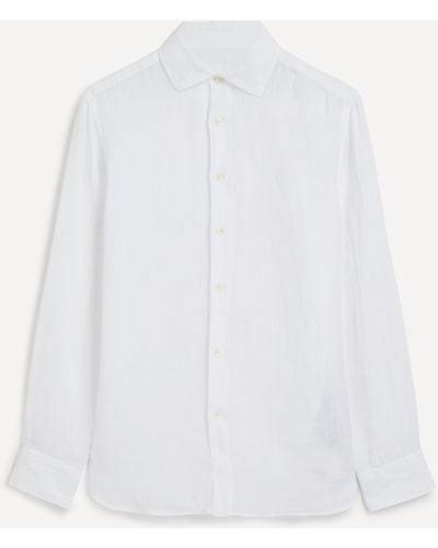 120% Lino Mens Slim Fit Classic Linen Shirt - White