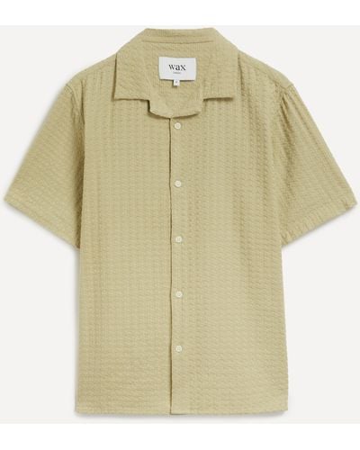Wax London Mens Didcot Short-sleeve Textural Wave Stripe Shirt - Green