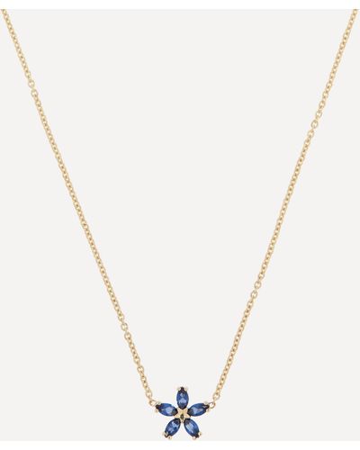 Liberty 9ct Gold Bloomy Blue Sapphire Pendant Necklace - Metallic