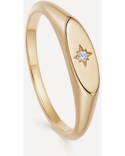 Astley Clarke Gold Plated Vermeil Silver Celestial Orbit White Sapphire Signet Ring
