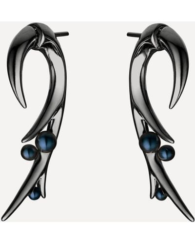 Shaun Leane Black Rhodium-plated Silver Large Hooked Black Pearl Earrings