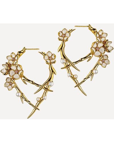 Shaun Leane Cherry Blossom Pearl And Diamond Flower Hoop Earrings - Metallic