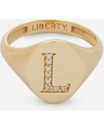 Liberty 9ct Gold And Diamond Initial Signet Ring - L - White