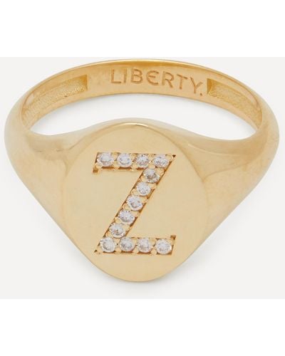 Liberty 9ct Gold And Diamond Initial Signet Ring - Z - White