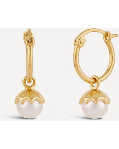 Dinny Hall 22ct Gold Plated Vermeil Silver Gem Drop Small Freshwater Pearl Hoop Earrings - White