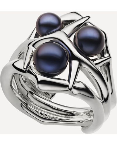 Shaun Leane Sterling Silver Blackthorn Double Branch And Black Pearl Band Ring - Blue