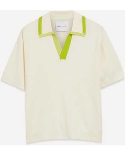 King & Tuckfield Mens Collar Trim Open Placket Polo Shirt - Natural