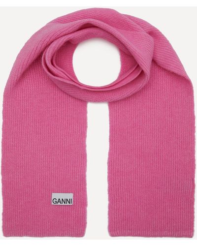Ganni Women's Logo Patch Knit Scarf One Size - Pink