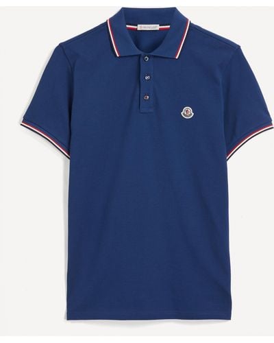 Moncler Mens Tri Colour Logo Polo Shirt - Blue