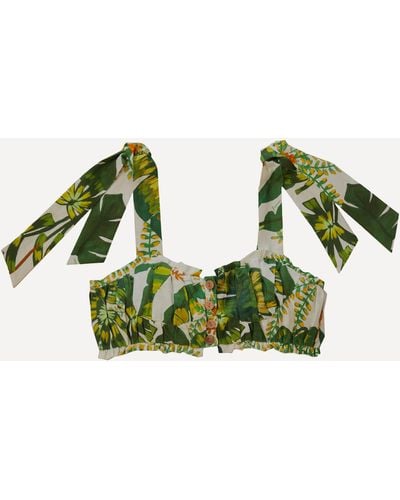 FARM Rio Women's Tropical Forest Off-white Knot Crop-top Xs - Green