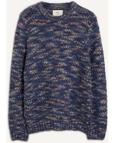 Folk Mens Mixed Yarn Crew-neck Sweater - Blue