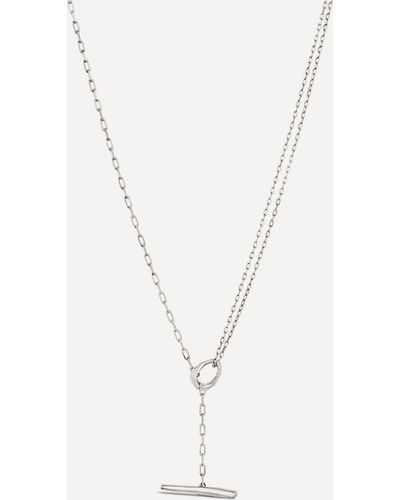 Dinny Hall Sterling Silver Thalassa Faceted Small T-bar Lariat Pendant Necklace - White