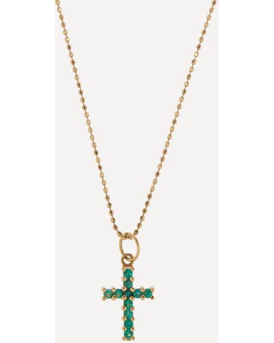 Andrea Fohrman 18ct Gold Emerald Pave Cross Pendant Necklace One Size - Metallic