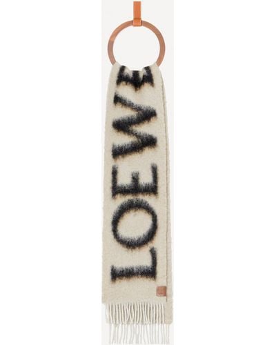 Loewe Women's Short Logo Scarf In Wool And Mohair - Natural