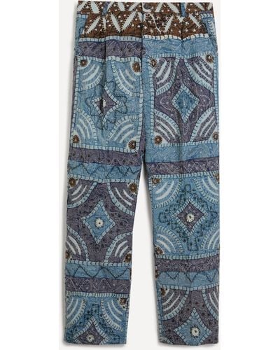 Kartik Research Mens Rangoli Hand-quilted Straight Leg Trousers - Blue