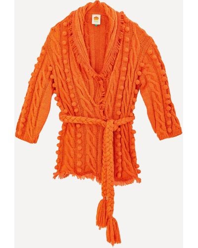 FARM Rio Women's Orange Braided Knit Cardigan