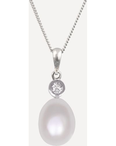 Kojis 18ct White Gold Pearl And Diamond Pendant Necklace One Size