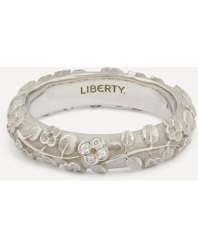 Liberty 9ct White Gold Diamond Blossom Ring - 53 Handmade Floral Embossed Ring Women's Gold Band Ring