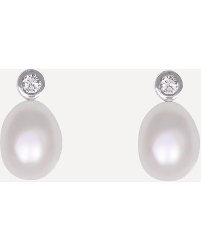 Kojis White Gold Pearl And Diamond Drop Earrings One Size - Natural