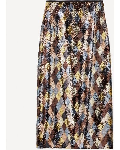 RIXO London Women's Kelly Harlequin Sequin Skirt - Metallic