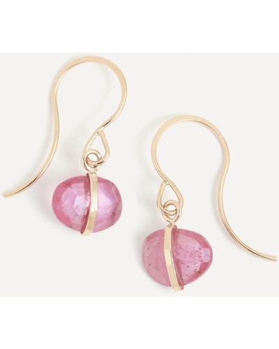 Melissa Joy Manning 14ct Gold Pink Sapphire Single Drop Earrings