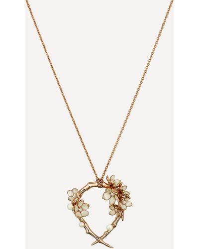 Shaun Leane Cherry Blossom Pearl And Diamond Flower Hoop Pendant Necklace - Metallic