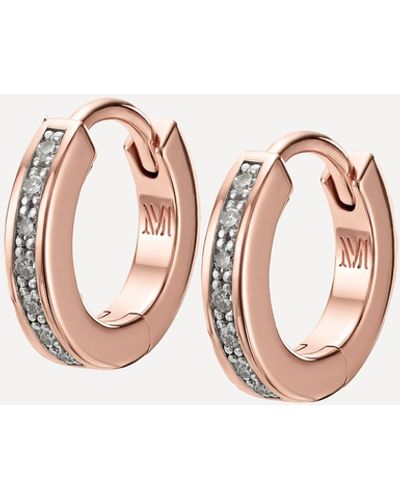 Monica Vinader Rose Gold Plated Vermeil Silver Skinny Diamond Huggie Hoop Earrings One - Pink