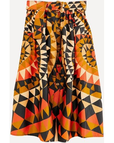 FARM Rio Women's Black Heart Deco Button Down Midi-skirt Xs - Orange