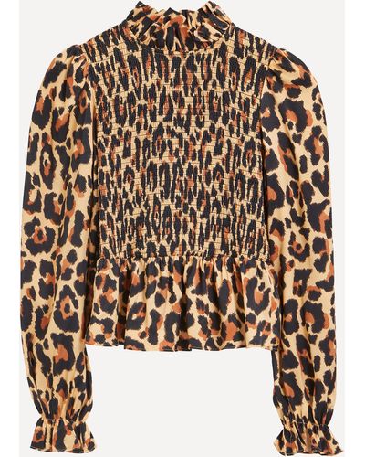 Kitri Women's Darcie Leopard-print Shirred Top 8 - Multicolour