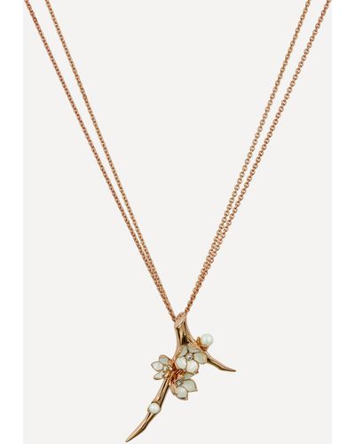 Shaun Leane Rose Gold Plated Vermeil Silver Diamond And Pearl Cherry Blossom Branch Pendant Necklace - Metallic