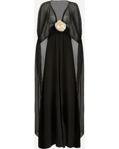 BERNADETTE Women's Delphine Floral Applique Point D'esprit Silk Crepe De Chine Gown 12 - Black