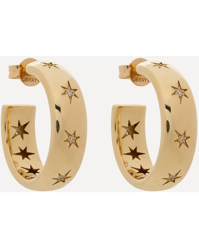 Liberty 9ct Gold Handmade Ianthe Star Diamond Hoop Earrings - Metallic