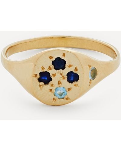 Seb Brown 9ct Gold Blue Neapolitan Multi-stone Signet Ring 4 - White