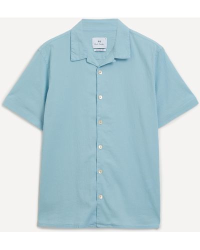 PS by Paul Smith Mens Blue Cotton Seersucker Short-sleeve Shirt