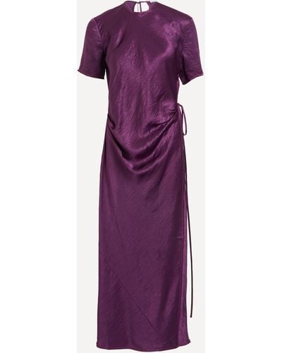 Acne Studios Women's Short Sleeve Satin Wrap-dress 10 - Purple