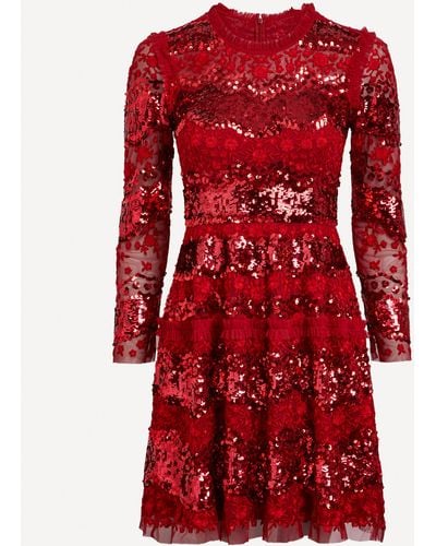 Needle & Thread Women's Chantilly Mini Micro Dress - Red