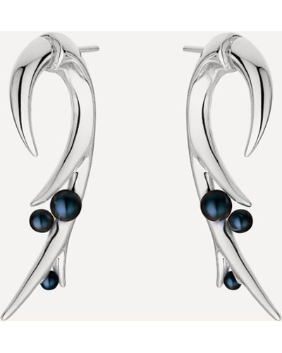 Shaun Leane Silver Large Hooked Black Pearl Earrings - Natural