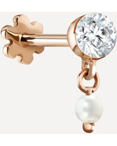 Maria Tash 18ct 3mm Invisible Set Diamond And Pearl Dangle Single Threaded Stud Earring - Multicolour