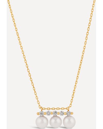 Dinny Hall 14ct Gold Shuga Triple Pearl And Five Diamond Pendant Necklace - Metallic