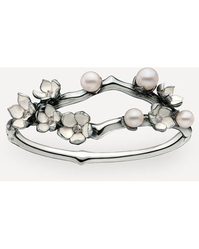 Shaun Leane Cherry Blossom Pearl And Diamond Flower Bangle - Metallic