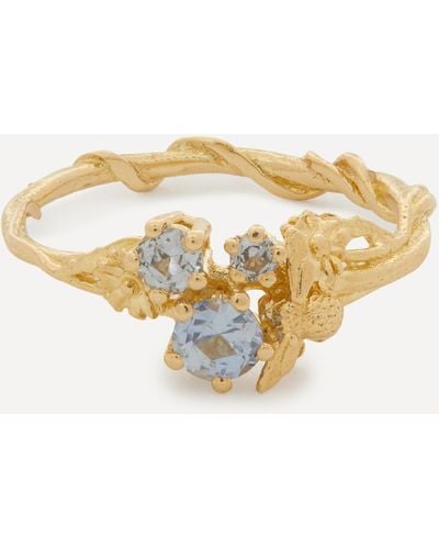 Alex Monroe 18ct Gold Beekeeper Cornflower Blue Sapphire Trilogy Ring - White