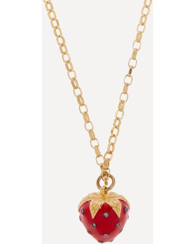 Kirstie Le Marque 9ct Gold-plated Diamond And Red Enamel Strawberry Pendant Necklace - White