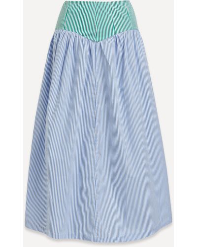 Lisa Says Gah Women's Mave Striped Midi-skirt L - Blue